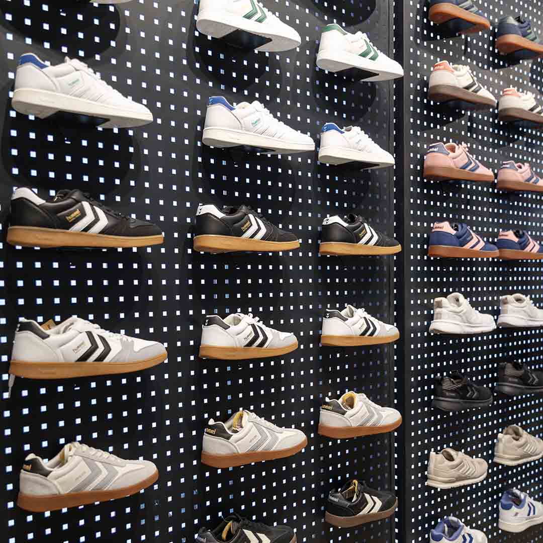 Large selection of sneakers at Hummel in Frederiksberg Center.